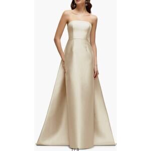 Alfred Sung Champagne Strapless Satin Twill Column Gown size 16 #D876